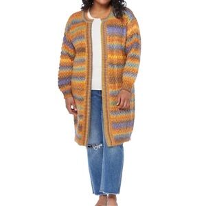 New Vince Camuto Space Dyed Stripe Open Front Cardigan Sweater Wild Rose Large